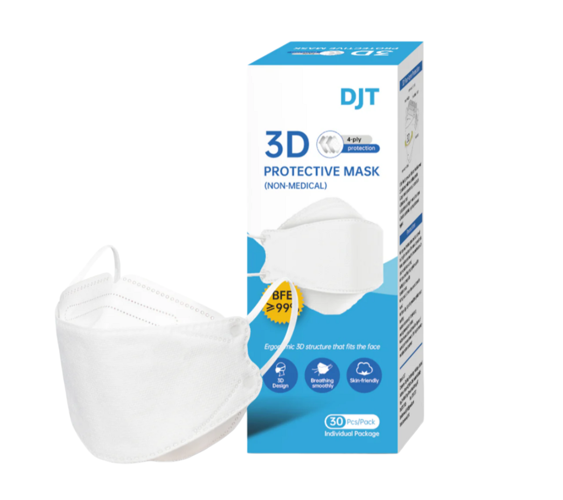 DJT 3D立體成人高透氣防護口罩(30個/獨立包裝/白色)|四層防護|防病毒/花粉/飛沫|符合 GB2626-2019 標準|舒適貼合設計|高透氣成人口罩|四層防護口罩|防PM2.5飛沫花粉