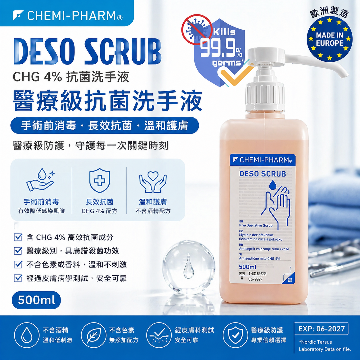 DESO SCRUB CHG 4% 醫療級抗菌洗手液 500ml