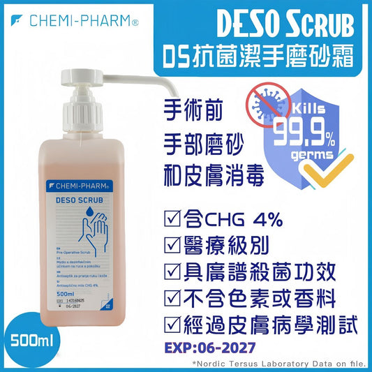DESO SCRUB CHG 4% 抗菌洗手液 500ml|醫療級手術消毒|長效抗菌