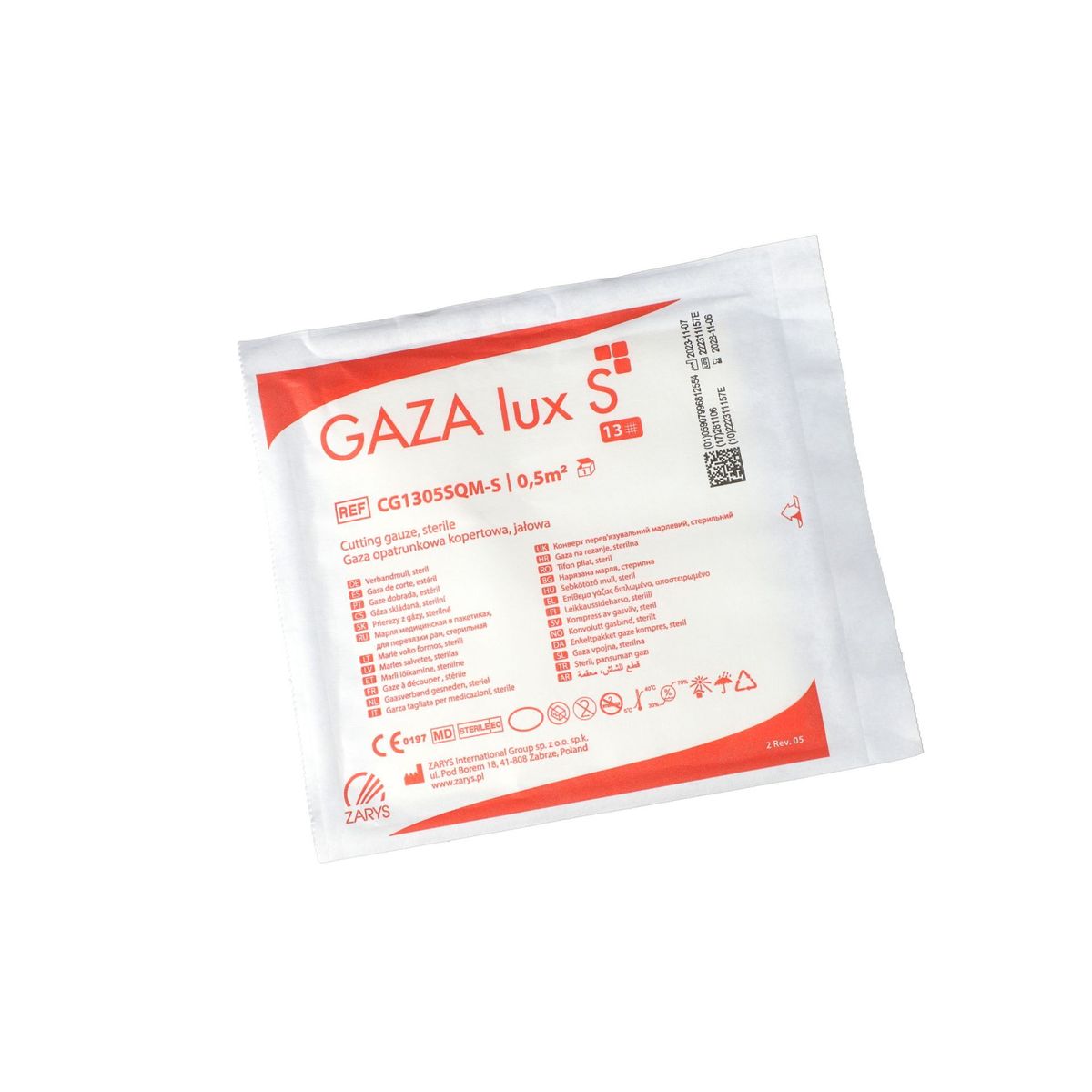 ZARYS GAZA lux S 無菌紗布片 1/2平方米 13紗密度|歐洲製造醫療級消毒紗布|EO滅菌獨立包裝|可剪裁棉質敷料|傷口包紮專用| x5包