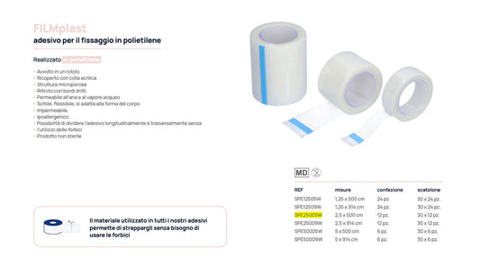 FILMplast Polyethylene Breathable Transparent Tape (2.5cm x 5m | 1 roll) | Tearable Fixing Tape, Latex-Free Medical Tape, Breathable Microporous Design. ZARYS | PE Fixing Tape, Medical Adhesive, Tearable Tape, 2.5cm Tape, Medical Transparent Tape