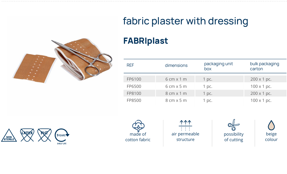 ZARYS FABRIplast 自黏紗布膠布 6cm x 1m|含吸收墊|可裁剪布質透氣膠布|歐洲製造|適用小傷口、擦傷、割傷護理敷貼