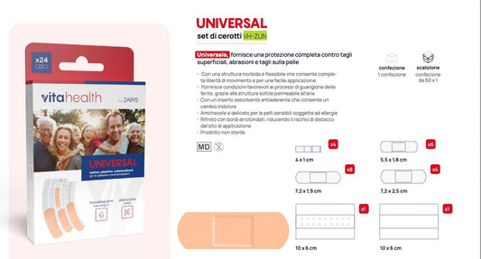 UNIVERSAL 通用護創創可貼套裝(24片裝)|吸收墊膠布 多尺寸創可貼 彈性透氣 親膚柔軟 適合全家日常護理 ZARYS|UNIVERSAL、創可貼套裝、吸收墊膠布、護創貼片、通用型膠布、護創貼