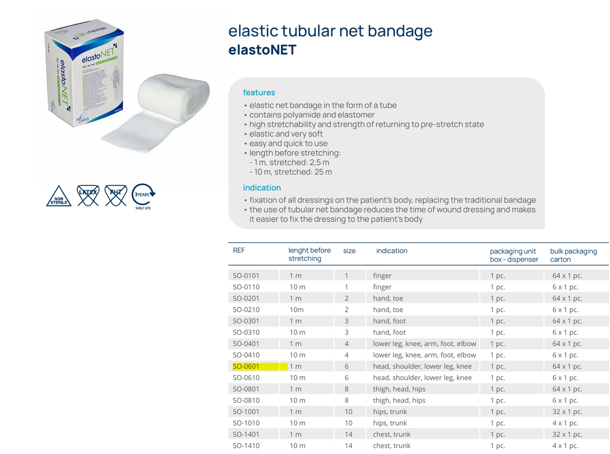 elastoNET 彈性管狀固定網(1米|6號)頭部肩部與膝蓋專用|管狀繃帶彈性網|歐洲製造|無膠貼敷料固定用品