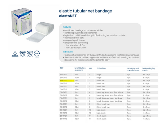 elastoNET Elastic Tubular Dressing Fixation Net (1 meter | Size 2) for Fingers and Toes | European-made Medical Fixation Bandage | Soft, Breathable, and Cuttable | Suitable for Bandaging and Dressing Changes