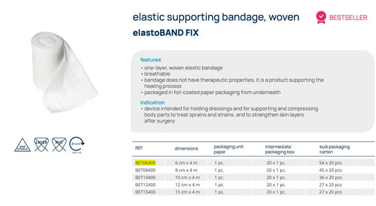 elastoBAND FIX 彈性支持繃帶 6cm x 4m|透氣彈性包紮繃帶|術後固定|非無菌|關節支撐|醫療護理專用歐盟製產品|20卷/盒