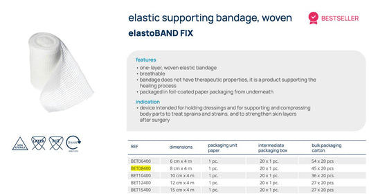 elastoBAND FIX 彈性支持繃帶 8cm x 4m|透氣彈性包紮繃帶|術後固定|非無菌|關節支撐|醫療護理專用歐盟製產品|20卷/盒