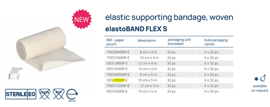 ZARYS elastoBAND FLEX S Elastic Bandage OES10500P-E|10cm x 5m|EO Sterilized Individually Packaged|Medical Grade Bandage|Muscle and Joint Immobilization Care|Made in Europe|1 Roll