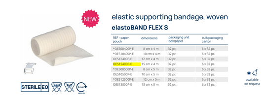 elastoBAND FLEX S Elastic Bandage OES15400P-E|15cm x 4m|EO Sterile Medical Bandage|For Large-Area Postoperative Dressing Fixation|Latex-Free High-Elasticity Bandage|Made in Europe|1 Roll
