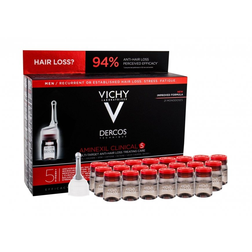 VICHY DERCOS MEN 男士頭皮強韌安瓶(21 x 6ml)|歐洲製造・Aminexil™ + 維他命B群複合配方・強化髮根・維持頭皮健康・日常護理|平行進口