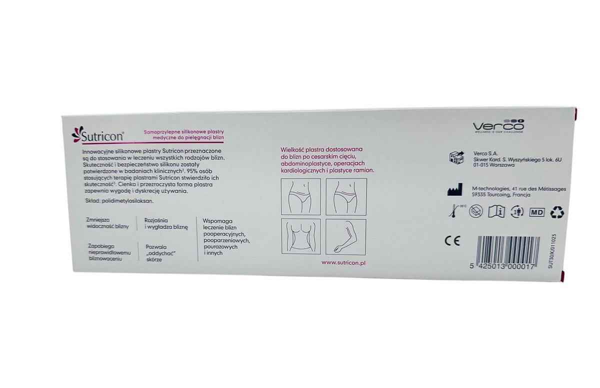 Sutricon® 疤痕矽膠貼片(5×30CM|5 片裝)|大面積疤痕專用|臨床實證|醫療級矽膠敷料|剖腹產護理|疤痕淡化|矽膠修復膜|疤痕貼片|波蘭醫療品牌|6 個月以上嬰幼兒及成人適用-平行進口