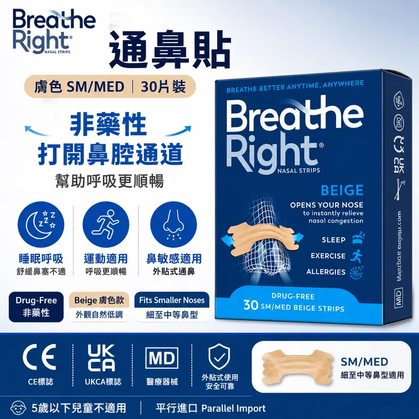 Breathe Right 鼻腔擴張貼 S/M碼|30片裝