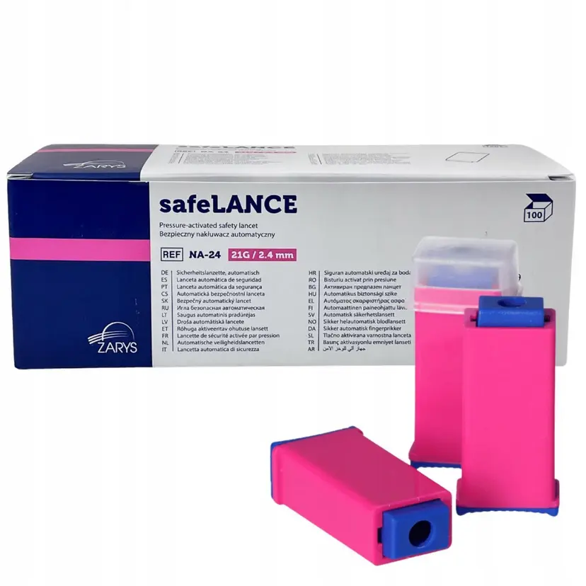 Zarys Safelance 21G x 2.4mm Safety Lancet 100pcs/box | Disposable Blood Lancet