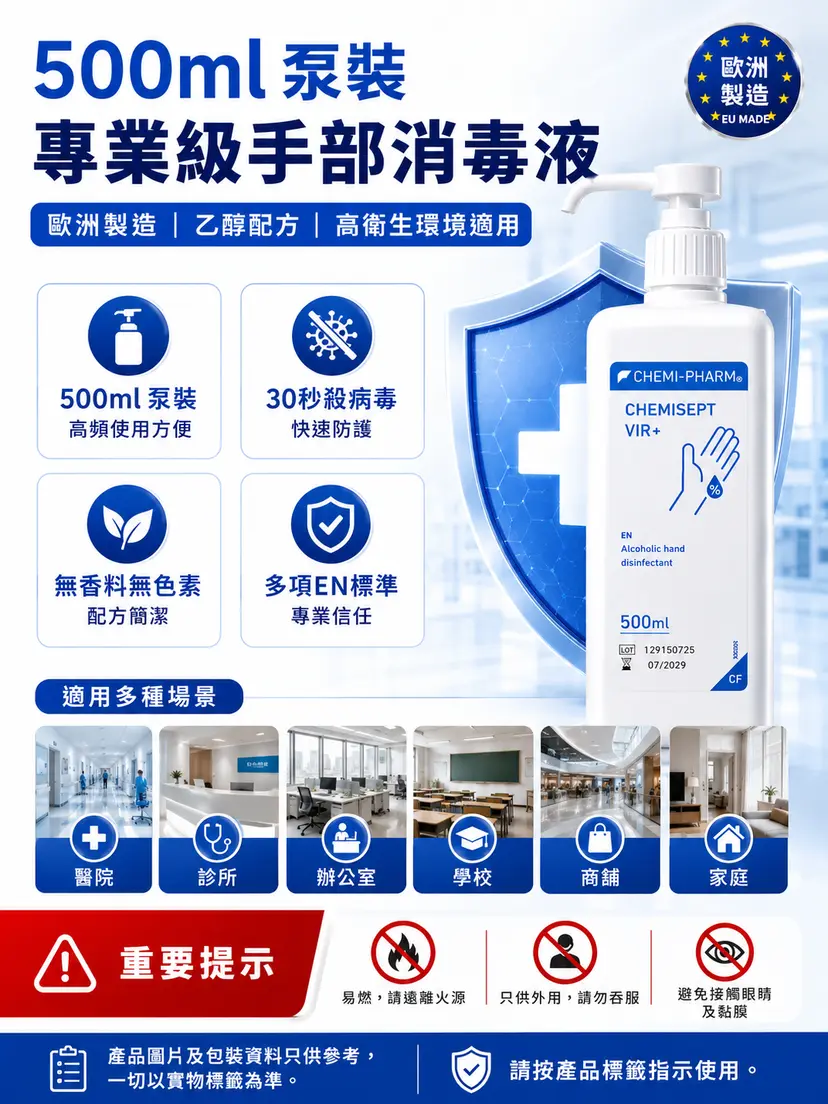 CHEMISEPT VIR 專業級酒精手部消毒液｜3種容量