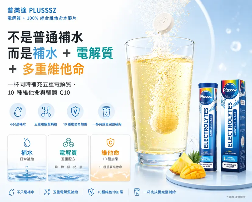 PLUSSSZ 電解質＋100%綜合維他命水溶片 鳳梨芒果味 24片裝產品資料圖 4