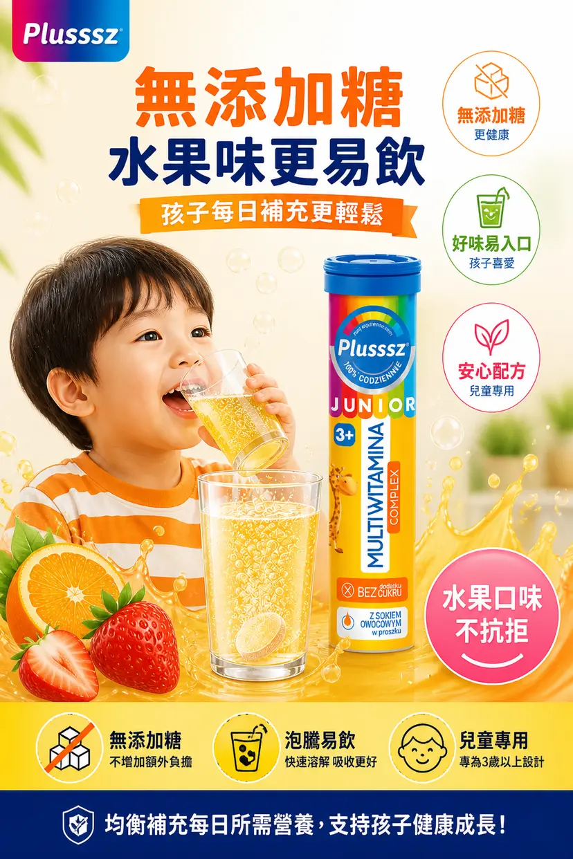 PLUSSSZ 兒童多重維他命水溶片 熱帶水果味 20片裝產品資料圖 5