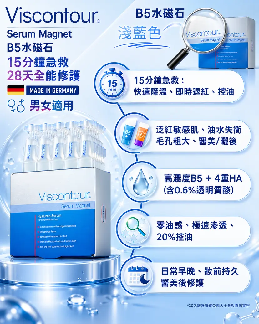 Viscontour B5 Hyaluronic Acid Hydrating Ampoule Serum | 1ml × 30 Ampoules