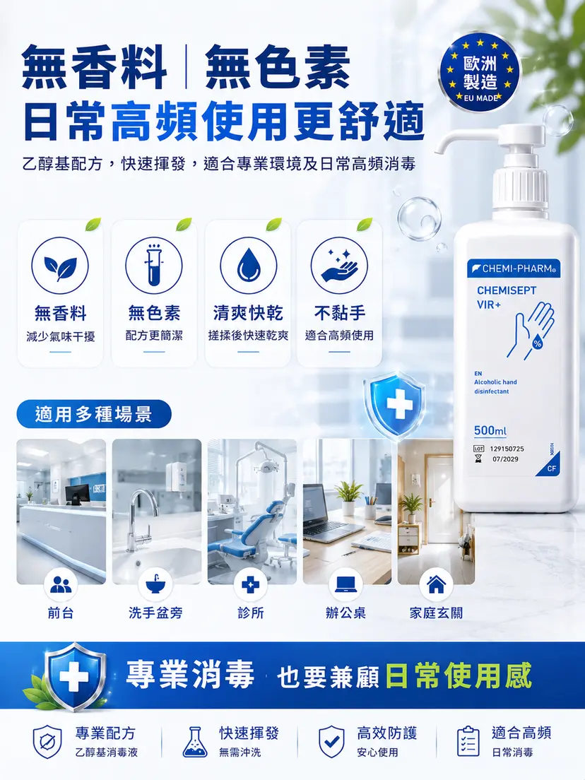 CHEMISEPT VIR 專業級酒精手部消毒液｜3種容量
