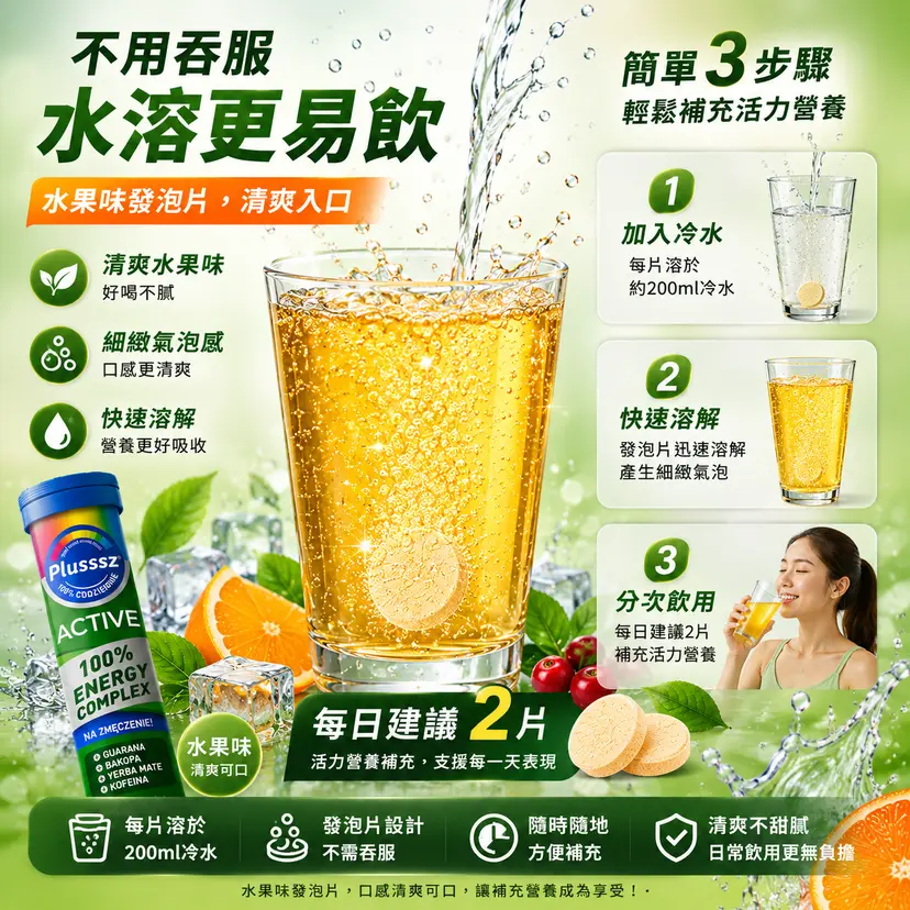 PLUSSSZ Active 100% Energy Complex 能量水溶片 水果味 20片裝產品資料圖 6