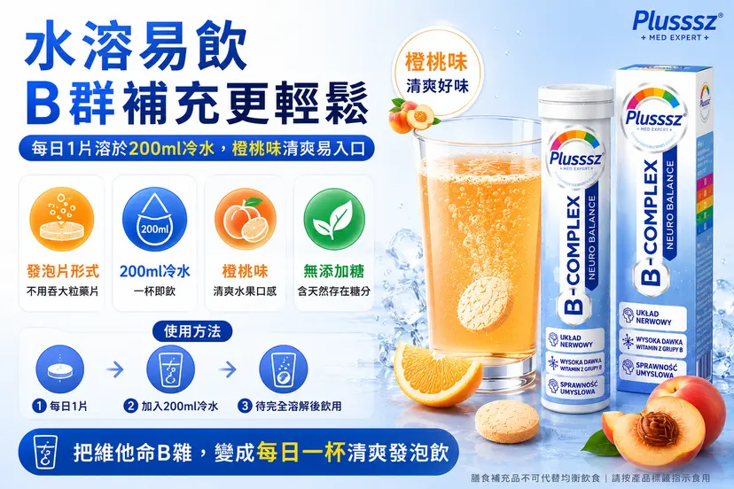 PLUSSSZ Neuro Balance 維他命B群水溶片 橙子水蜜桃味 20片裝產品資料圖 6