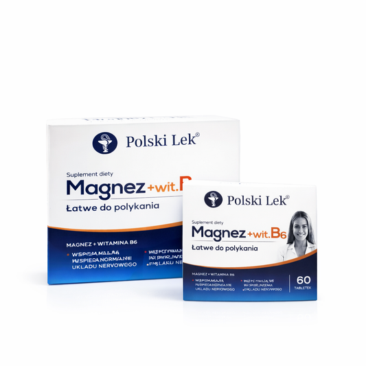 [Nutritional Supplements | Magnesium + B6 Vitamin Tablets] Polski Lek Magnesium + B6 Vitamin Tablets | 60 Tablets | Nutritional Supplements | Daily Health | Energy Metabolism | Nervous System | Muscle Health | Reduces Fatigue | Easy to Swallow