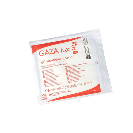ZARYS GAZA lux S 無菌紗布片 1/2平方米 13紗密度｜歐洲製造醫療級消毒紗布｜EO滅菌獨立包裝｜可剪裁棉質敷料｜傷口包紮專用｜ x5包