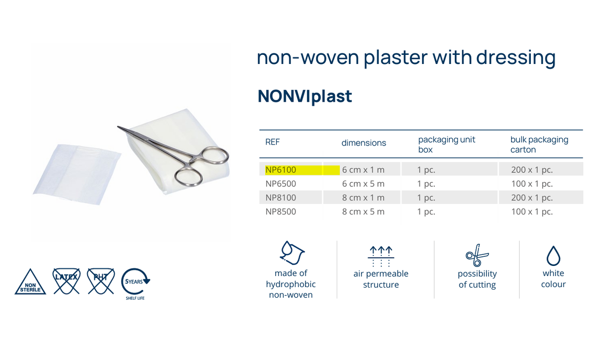 NONVIplast 非織布敷料膠貼 6x100cm｜可裁剪傷口敷料貼｜自黏透氣膠布｜親膚防滲柔軟貼布｜歐洲製可剪式紗布膠帶