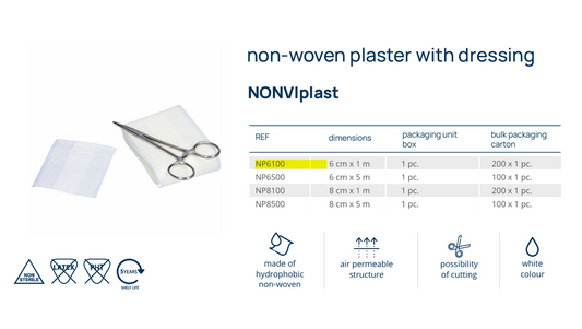 NONVIplast 非織布敷料膠貼 6x100cm｜可裁剪傷口敷料貼｜自黏透氣膠布｜親膚防滲柔軟貼布｜歐洲製可剪式紗布膠帶