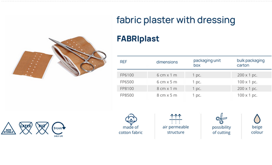 ZARYS FABRIplast 自黏紗布膠布 6cm x 1m｜含吸收墊｜可裁剪布質透氣膠布｜歐洲製造｜適用小傷口、擦傷、割傷護理敷貼