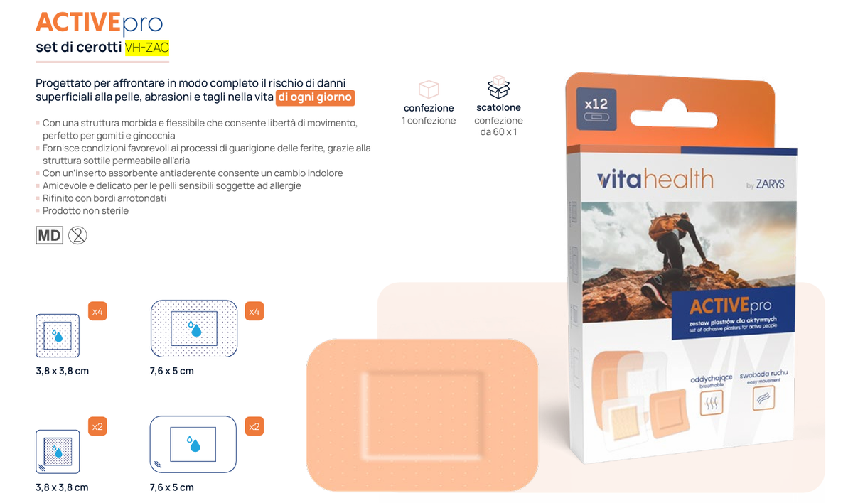 ACTIVEpro 戶外護創創可貼套裝（12片裝）｜透氣彈性膠布 吸收墊設計 適合運動登山旅行用 ZARYS｜ACTIVEpro、彈性創可貼、戶外護創貼、透氣膠布、吸收墊膠布、運動膠貼、抗過敏膠布、