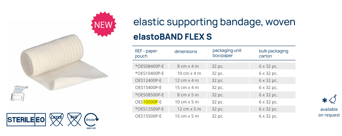 ZARYS elastoBAND FLEX S 彈性繃帶 OES10500P-E｜10cm x 5m｜EO滅菌版個別包裝｜醫療級包紮繃帶｜肌肉關節固定護理｜歐洲製造｜1卷
