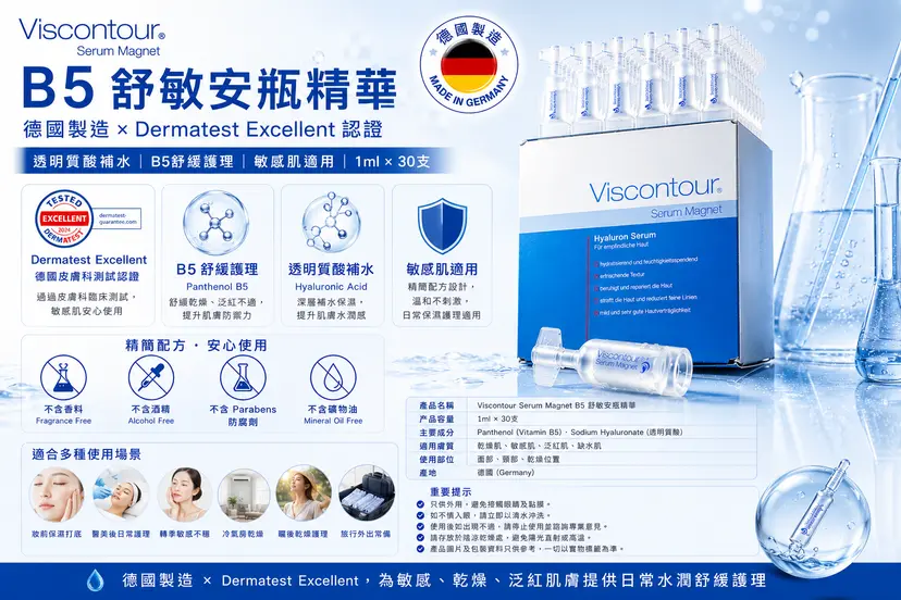 Viscontour B5 透明質酸保濕安瓶精華｜1ml × 30支