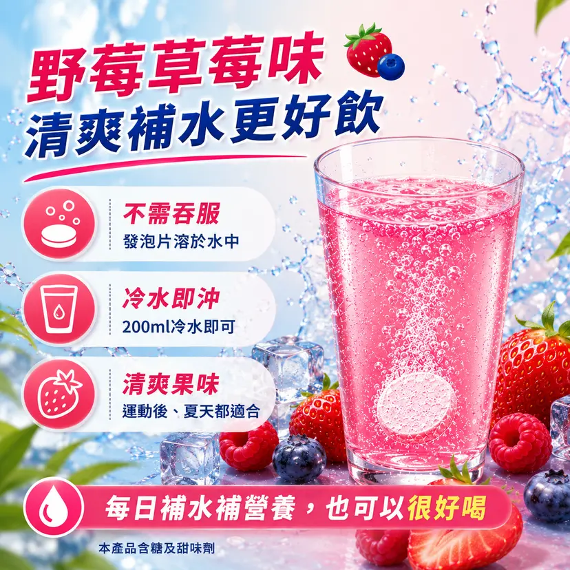 PLUSSSZ 電解質＋100%綜合維他命水溶片 野草莓草莓味 24片裝產品資料圖 6