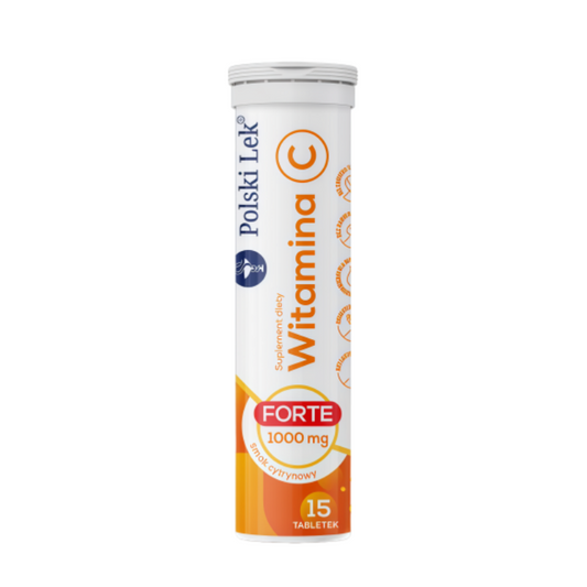 Polski Lek Vitamin C Forte 1000mg Effervescent Tablets Lemon 15 Tablets