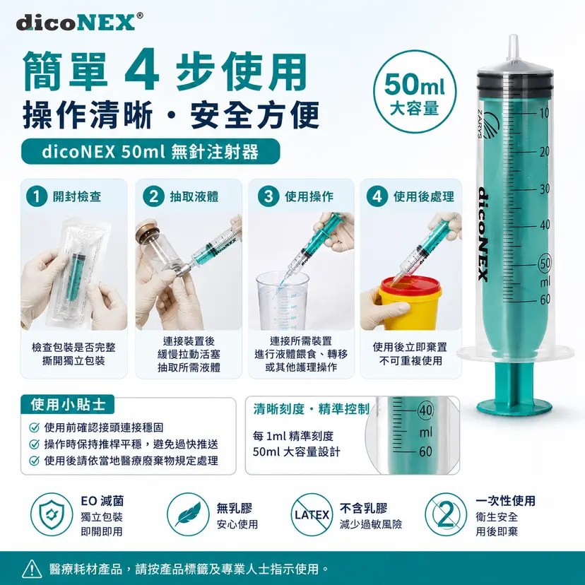 dicoNEX 50ml Feeding Syringe | Needle-Free | Luer Slip | EO Sterile | Latex Free | 25 Pack
