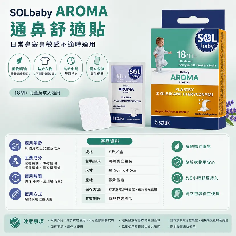 SOLbaby Aroma Nasal Comfort Patch | 5 Pieces