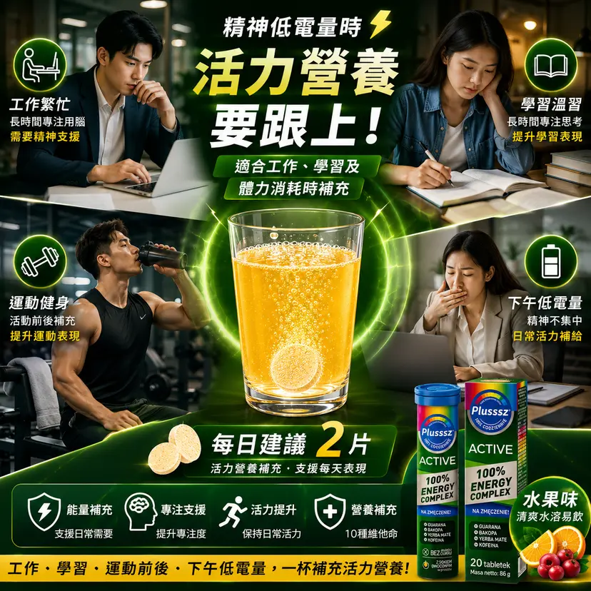 PLUSSSZ Active 100% Energy Complex 能量水溶片 水果味 20片裝產品資料圖 4