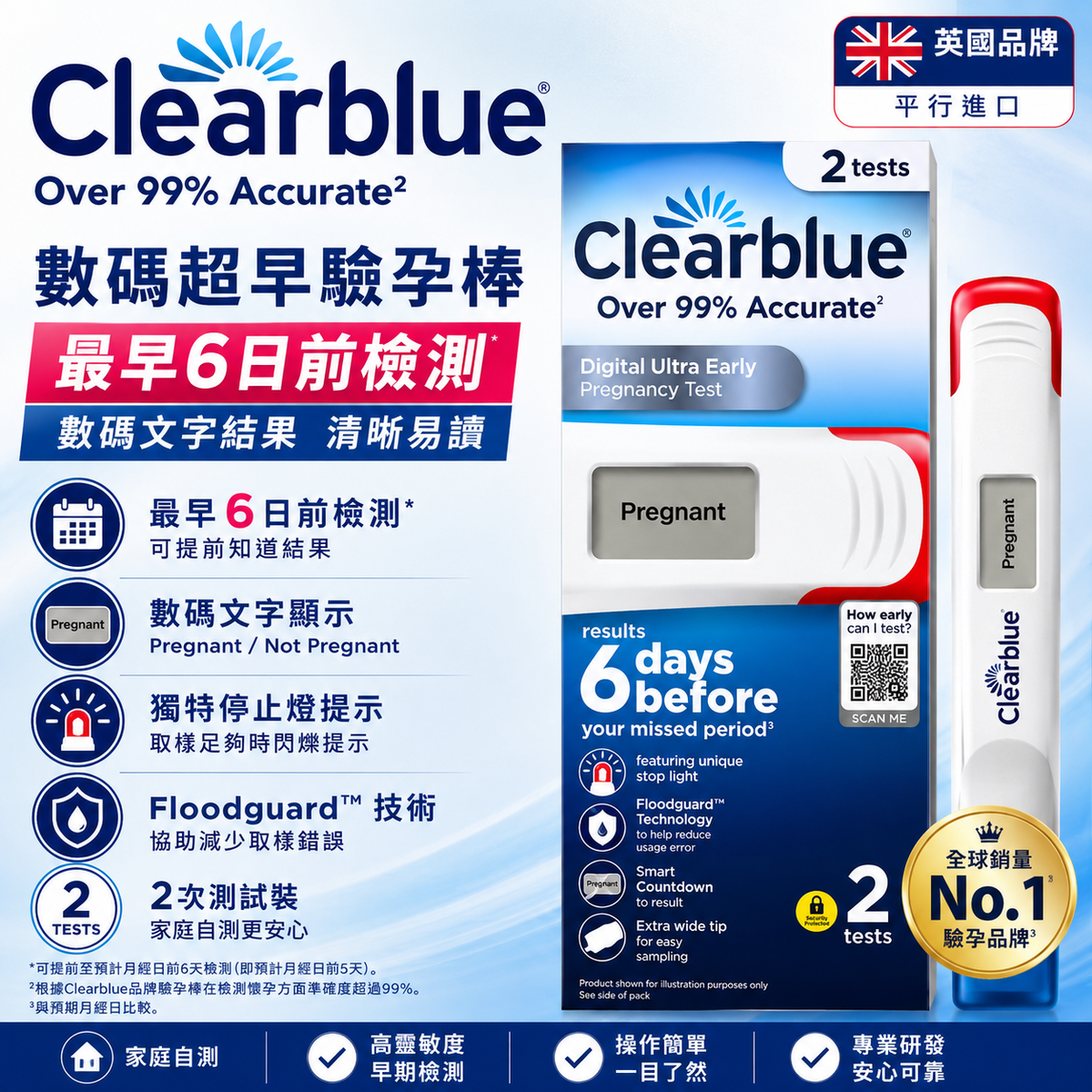 Clearblue Digital Ultra Early 數碼早孕驗孕棒｜2次