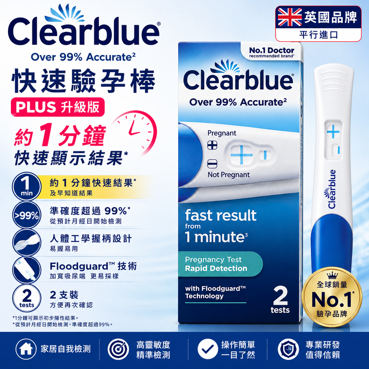 Clearblue Plus 快速驗孕棒｜2支