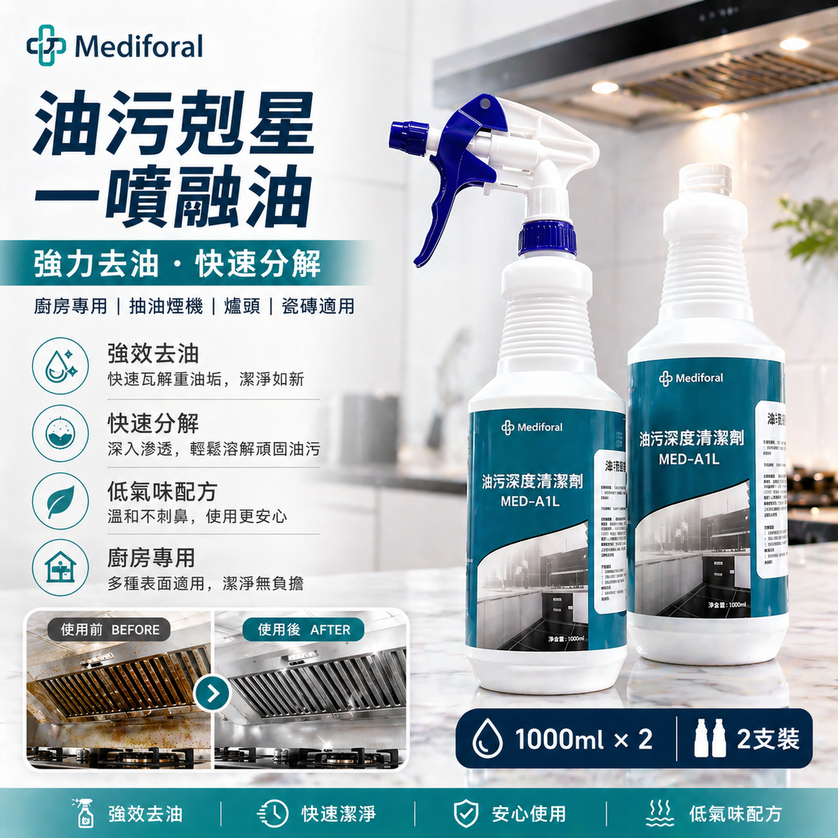 Mediforal 油污深度清潔劑 1000ml×2支裝 產品圖片 1