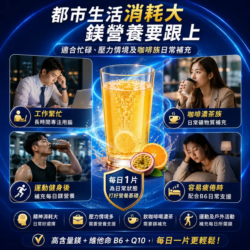 PLUSSSZ Magnesium Forte 檸檬酸鎂375mg水溶片 香橙百香果味 24片裝產品資料圖 5